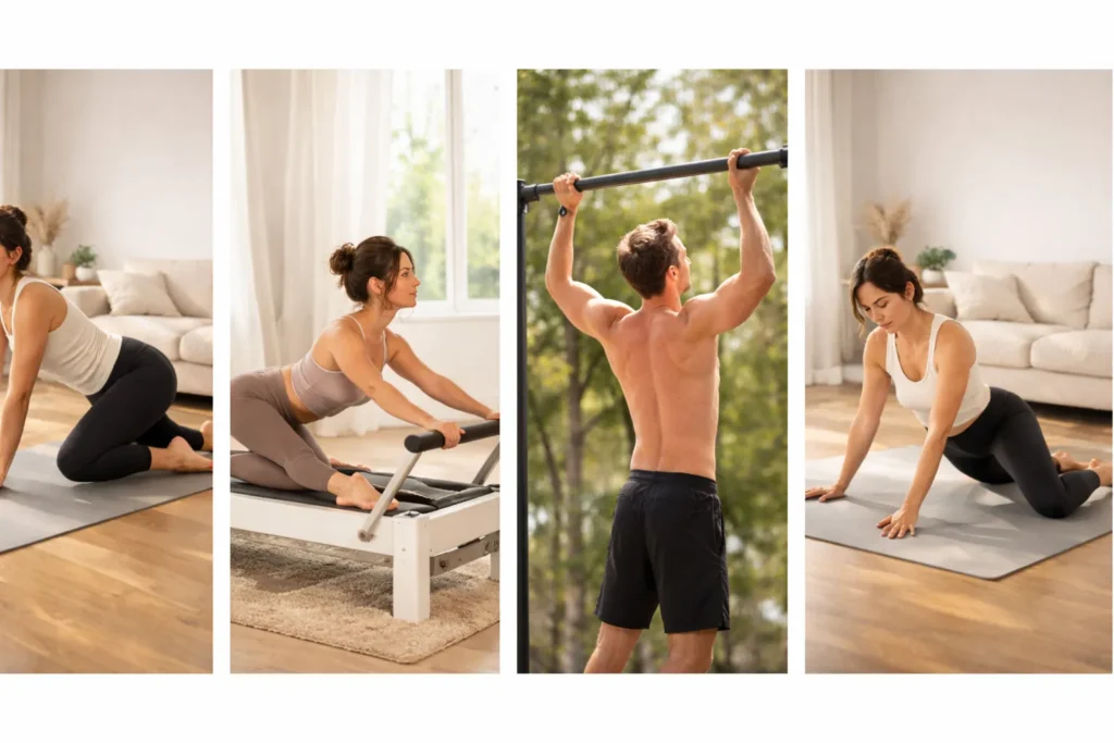 Vergleich Emmnastics, Yoga, Pilates und Calisthenics –
vier Bewegungsstile im Überblick